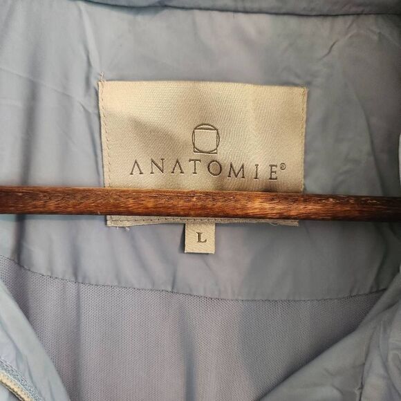 Anatomie Women's Windbreaker Rain Jacket Large Hooded Blue Zip Front - Picture 8 of 9
